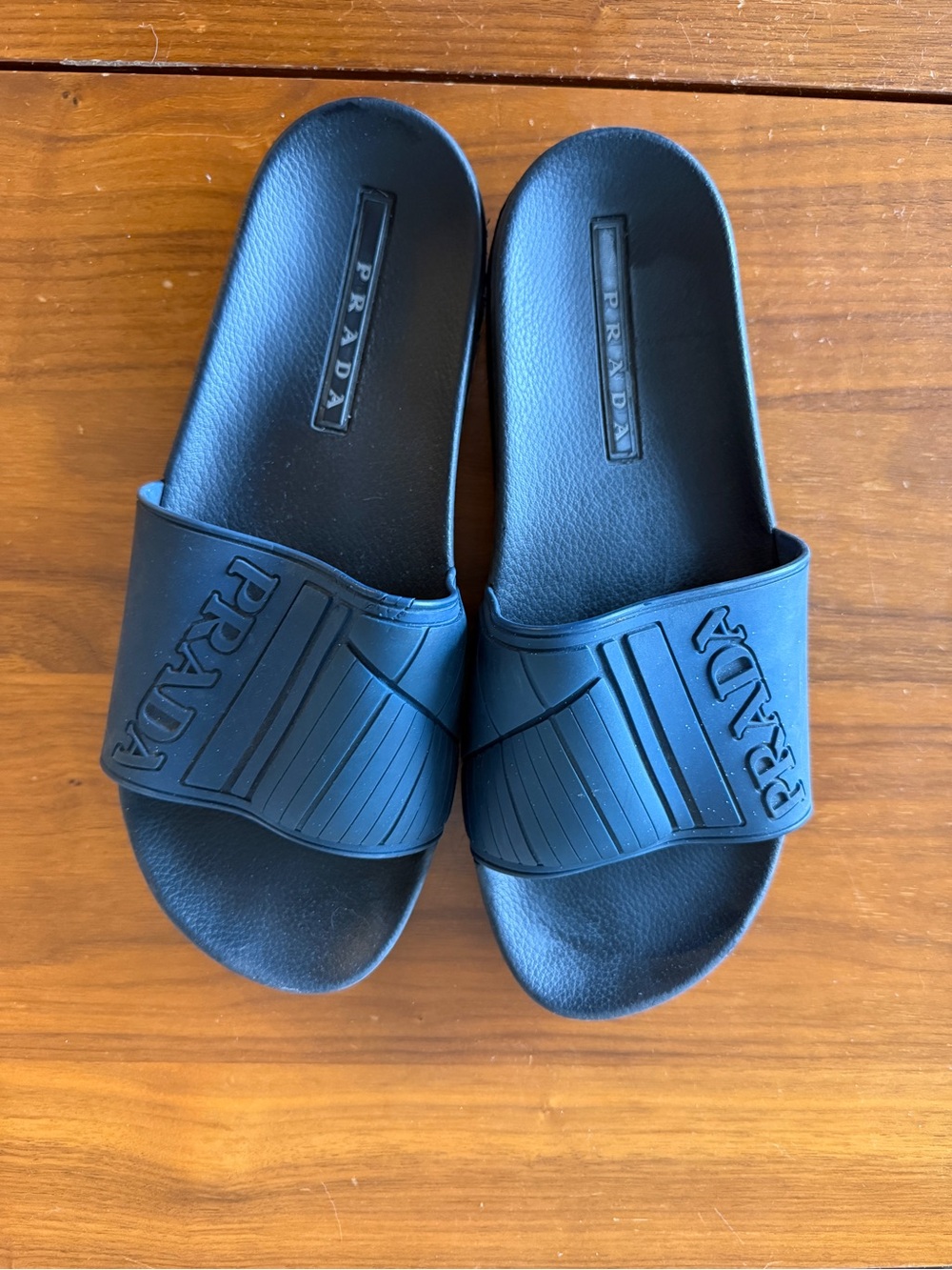 Prada Black Embossed Logo Rubber Slides